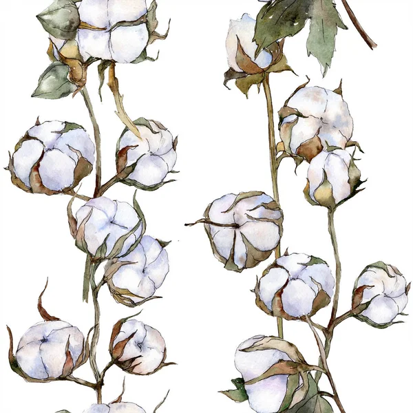 White cotton floral botanical flower. Watercolor background illustration set. Seamless background pattern. — Stock Photo, Image