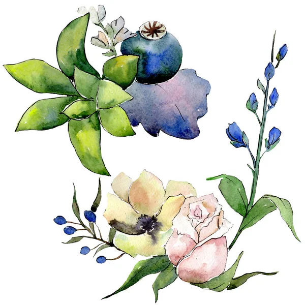 Bouquets com flores botânicas florais suculentas. Conjunto de fundo aquarela. Isolado suculentas ilustração elemento . — Fotografia de Stock