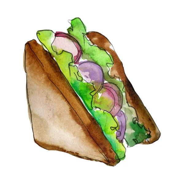 Sanduíche em um estilo aquarela isolado. Watercolor fast food ilustração elemento sobre fundo branco . — Fotografia de Stock