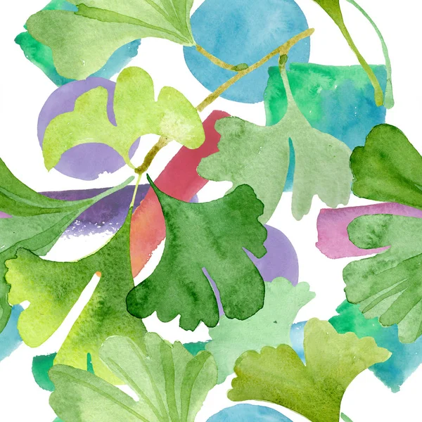 Ginkgo biloba folhas verdes. Conjunto de ilustração de fundo aquarela. Padrão de fundo sem costura . — Fotografia de Stock