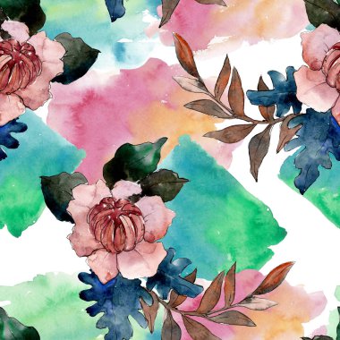 Şakayık ve etli buket çiçek. Suluboya arka plan illüstrasyon küme. Sorunsuz arka plan deseni.