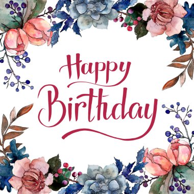 Şakayık ve etli buket çiçek. Suluboya arka plan illüstrasyon küme. Çerçeve kenarlığı süsleme Meydanı.