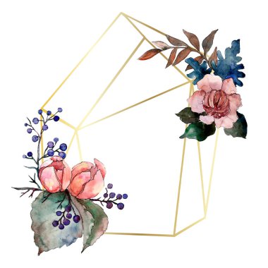 Şakayık ve etli buket çiçek. Suluboya arka plan illüstrasyon küme. Çerçeve kenarlığı süsleme Meydanı.