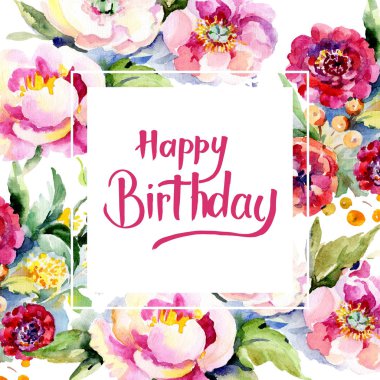 Buketler botanik çiçek. Suluboya arka plan illüstrasyon küme. Çerçeve kenarlığı süsleme Meydanı.