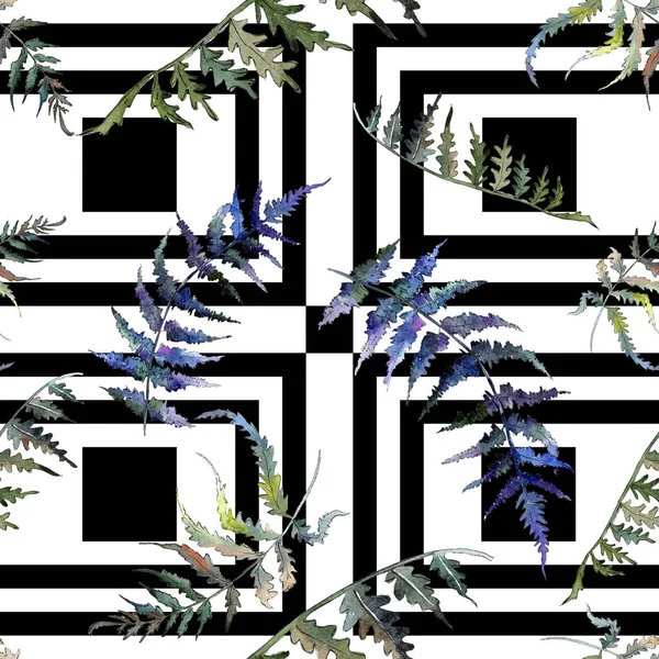 Φύλλο πράσινο φτέρη. Βοτανικός κήπος λουλουδιών φύλλωμα των φυτών. Σετ ακουαρέλας εικονογράφηση. Απρόσκοπτη υπόβαθρο μοτίβο. — Φωτογραφία Αρχείου