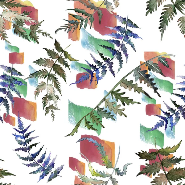 Foglia verde felce. Orto botanico vegetale fogliame floreale. Set illustrazione acquerello. Modello di sfondo senza soluzione di continuità . — Foto Stock