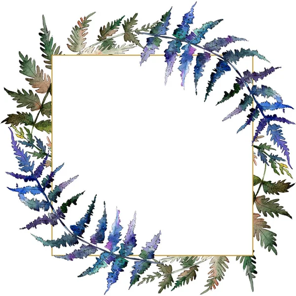 Farngrünes Blatt. Pflanzengarten blühendes Laub. Aquarell Hintergrundillustration Set. Rahmen Rand Ornament Quadrat. — Stockfoto