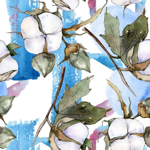 Bílé bavlněné květinové botanické květin. Sada akvarel pozadí obrázku. Vzor bezešvé pozadí. — Stock fotografie