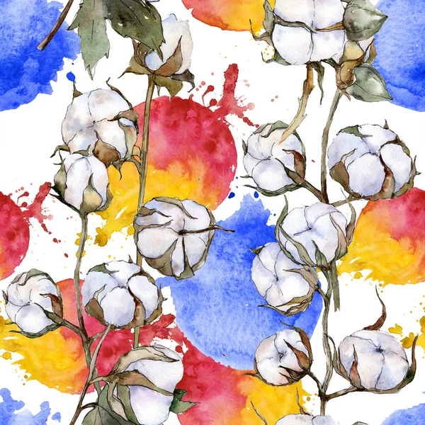 White cotton floral botanical flower. Watercolor background illustration set. Seamless background pattern. — Stock Photo, Image