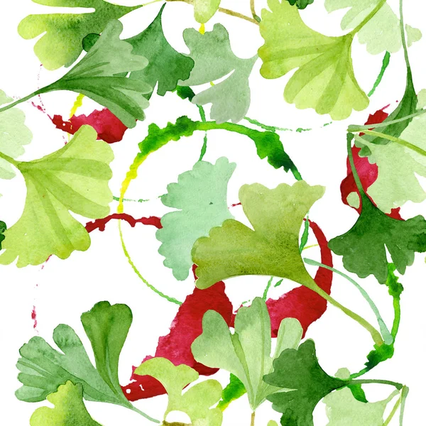 Ginkgo biloba groene bladeren. Aquarel achtergrond afbeelding instellen. Naadloze achtergrondpatroon. — Stockfoto