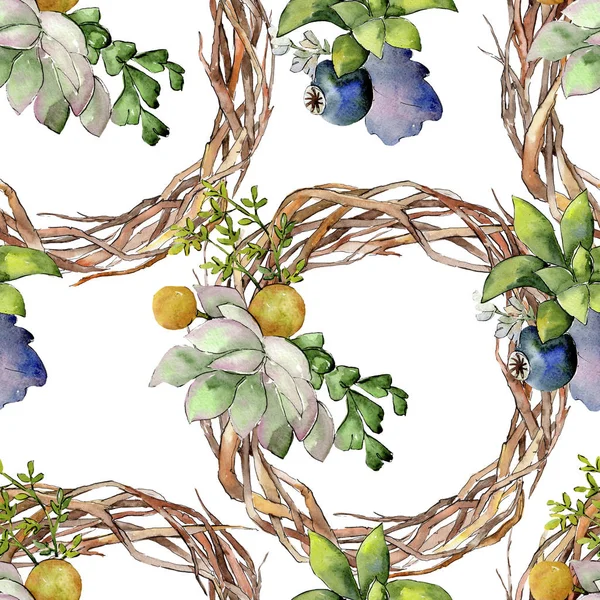 Buketter med saftiga blommig botaniska blommor. Akvarell bakgrund illustration set. Sömlös bakgrundsmönster. — Stockfoto