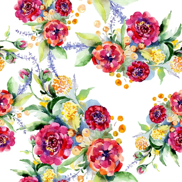 Bouquets floral botanical flower. Watercolor illustration set. Seamless background pattern. — Stock Photo, Image