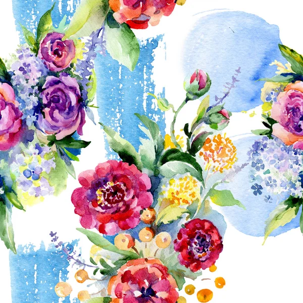 Bouquets floral botanical flower. Watercolor illustration set. Seamless background pattern. — Stock Photo, Image