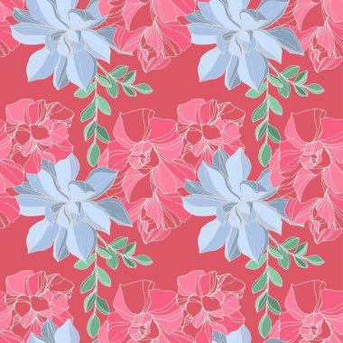 Vektör orman botanik etli çiçek. Mürekkep sanat illüstrasyon kazınmış. Sorunsuz arka plan deseni.