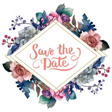 Şakayık ve etli buket çiçek. Suluboya arka plan illüstrasyon küme. Çerçeve kenarlığı süsleme Meydanı.