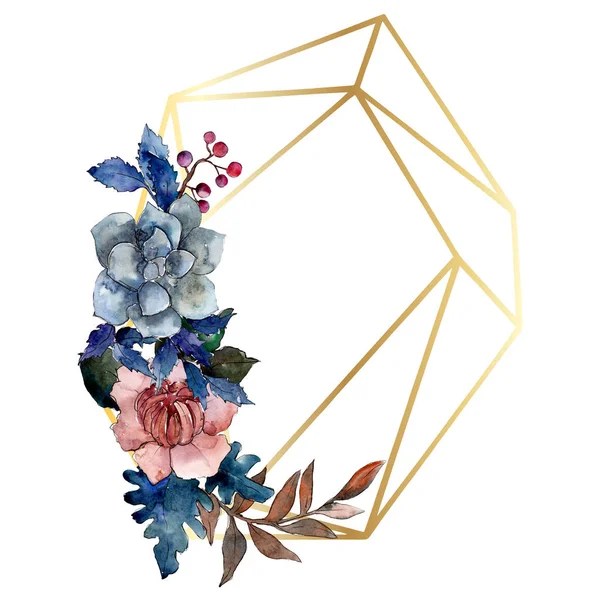 Pivoine et bouquet succulent fleur florale. Ensemble d'illustration de fond aquarelle. Cadre bordure ornement carré . — Photo