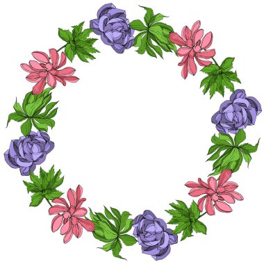 Vektör orman botanik etli çiçek. Mürekkep sanat illüstrasyon kazınmış. Çerçeve kenarlığı süsleme Meydanı.