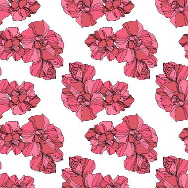 Vektör orman botanik etli çiçek. Mürekkep sanat illüstrasyon kazınmış. Sorunsuz arka plan deseni.