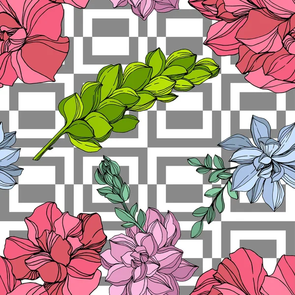 Flor suculenta botánica de la selva vectorial. Ilustración de arte de tinta grabada. Patrón de fondo sin costuras . — Vector de stock