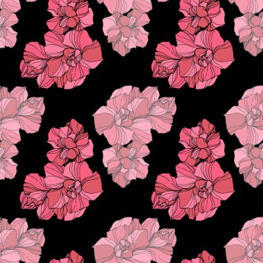 Vektör orman botanik etli çiçek. Mürekkep sanat illüstrasyon kazınmış. Sorunsuz arka plan deseni.