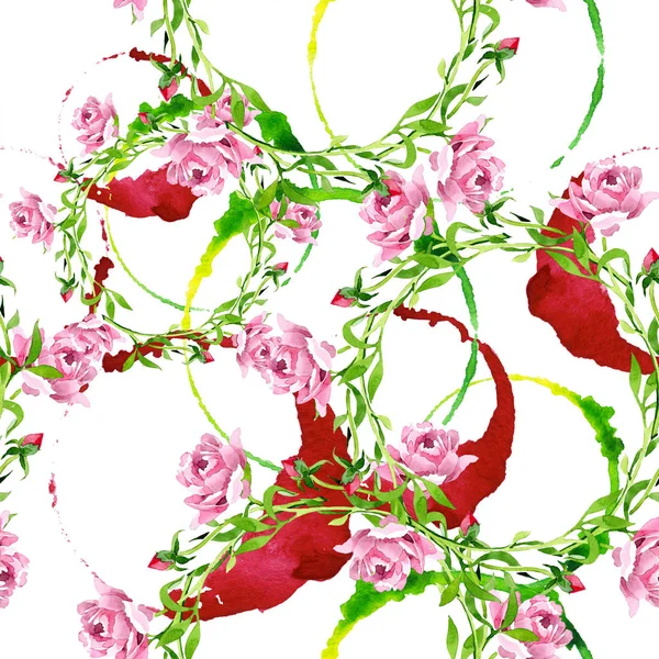 Рожевий трояндовий орнамент квіткова ботанічна квітка. Набір ілюстрацій для акварельного фону. Безшовний візерунок тла . — стокове фото