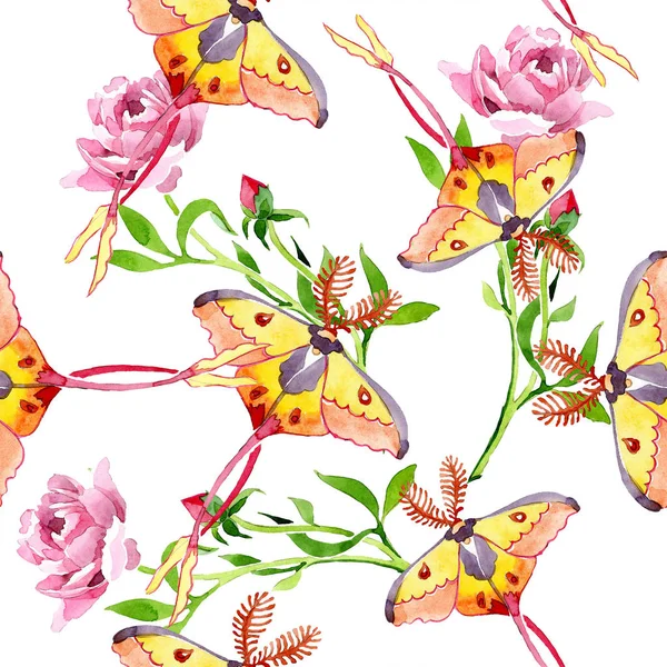 Pink rose ornament floral botanical flower. Watercolor background illustration set. Seamless background pattern.
