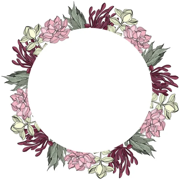 Vettore Giungla botanico fiore succulento. Illustrazione dell'arte dell'inchiostro incisa. Quadrato ornamento bordo cornice . — Vettoriale Stock