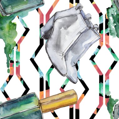 Moda kroki glamour çizimde bir suluboya stil izole öğesi. Sorunsuz arka plan deseni.