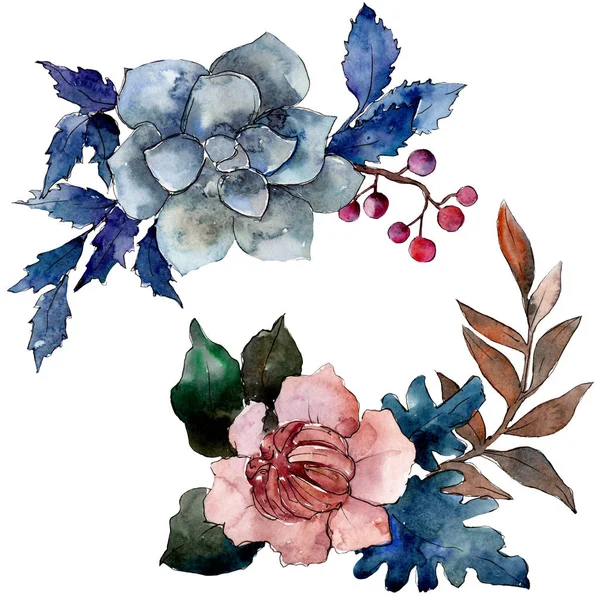 Pion och saftiga bukett blommor blomma. Akvarell bakgrunden set. Isolerade bukett illustration element. — Stockfoto