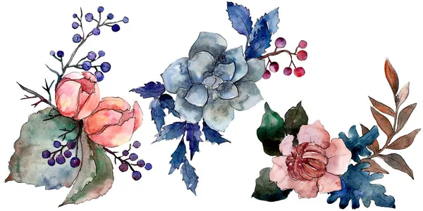 Peony and succulent bouquet floral flower. Watercolor background set. Isolated bouquet illustration element. — Stock Photo, Image