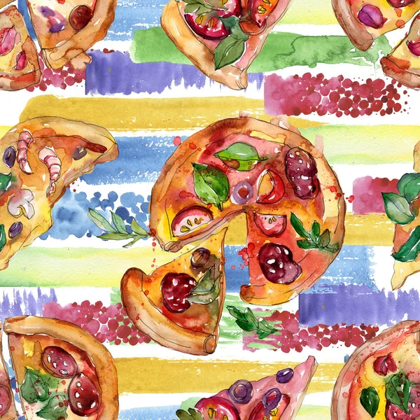 Fast Food Itallian Pizza Akvarell Stil Isolerade Inställd Handen Ritade — Stockfoto