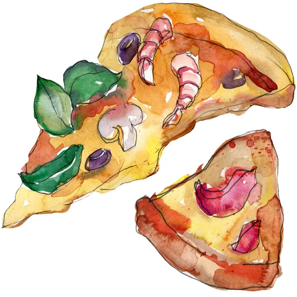 Fast food itallian pizza akvarell stíluskészlet. Az Aquarelle élelmiszer ábra háttér. Elszigetelt pizza elem. — Stock Fotó