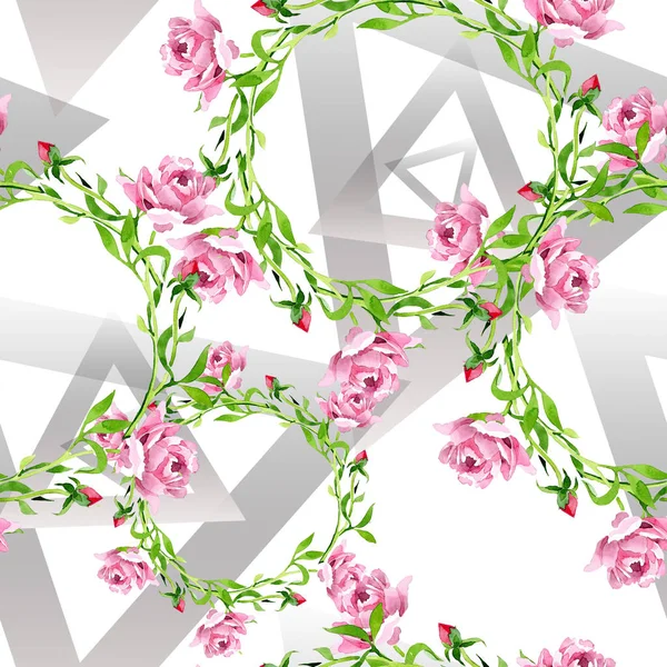 Różowa Róża ornament kwiat kwiatowy botanicznych. Zestaw ilustracji tle akwarela. Bezszwowe tło wzór. — Zdjęcie stockowe