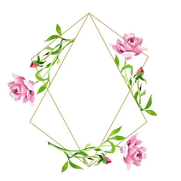Pink rose ornament botanical flower. Watercolor background illustration set. Frame border crystal ornament square.