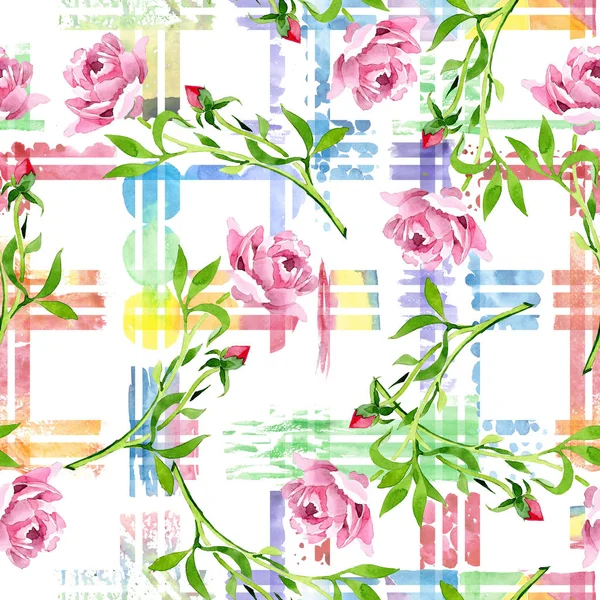 Pink rose ornament floral botanical flower. Watercolor background illustration set. Seamless background pattern.