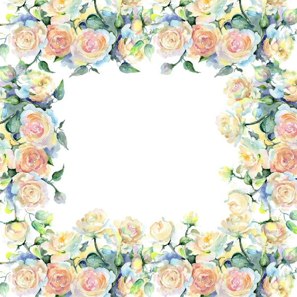 Bege rosa buquê flor botânica floral. Conjunto de ilustração de fundo aquarela. Quadro borda ornamento quadrado . — Fotografia de Stock