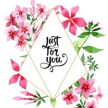 Pembe phlox foral botanik çiçek. Suluboya arka plan illüstrasyon küme. Çerçeve kenarlığı süsleme Meydanı.