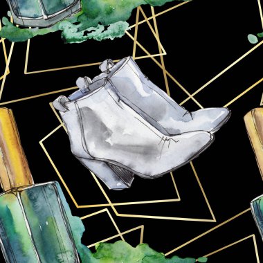 Moda kroki glamour çizimde bir suluboya stil izole öğesi. Sorunsuz arka plan deseni.