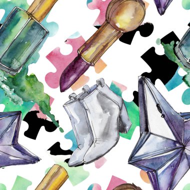 Moda kroki glamour çizimde bir suluboya stil izole öğesi. Sorunsuz arka plan deseni.