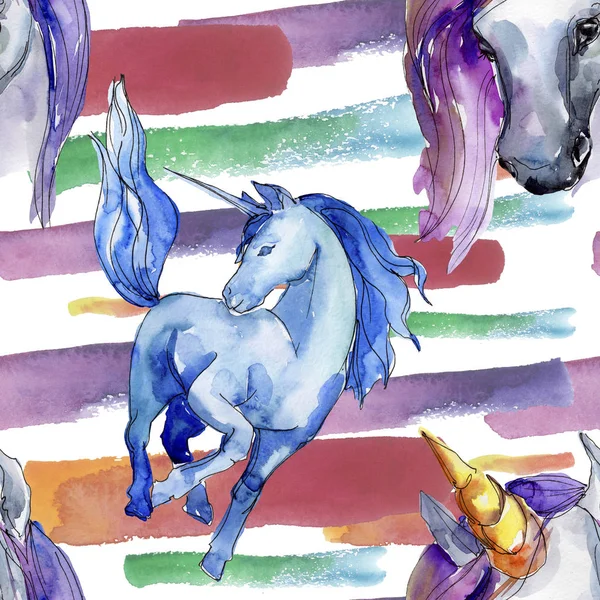 Aranyos Egyszarvú ló. Mese a gyermekek édes álom. Akvarell háttér illusztráció készlet. Varratmentes háttérben minta. — Stock Fotó