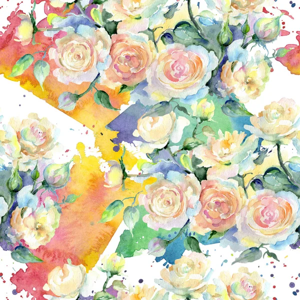 Μπεζ ροδαλή ανθοδέσμη λουλουδιών βοτανικό λουλούδι. Ακουαρέλα φόντο εικόνα σύνολο. Απρόσκοπτη υπόβαθρο μοτίβο. — Φωτογραφία Αρχείου