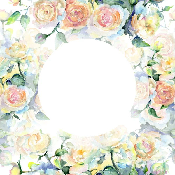 Beżowy Róża Kwiat botaniczny bukiet kwiatowy. Zestaw ilustracji tle akwarela. Ramki granicznej ornament square. — Zdjęcie stockowe
