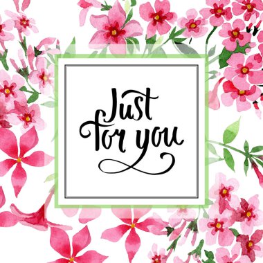 Pembe phlox foral botanik çiçek. Suluboya arka plan illüstrasyon küme. Çerçeve kenarlığı süsleme Meydanı.