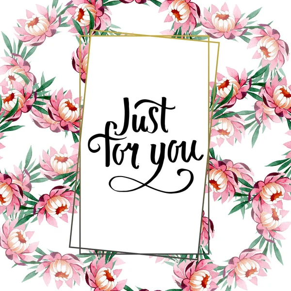 Rosafarbener Lotusschmuck, botanische Blume. Aquarell Hintergrundillustration Set. Rahmen Rand Ornament Quadrat. — Stockfoto