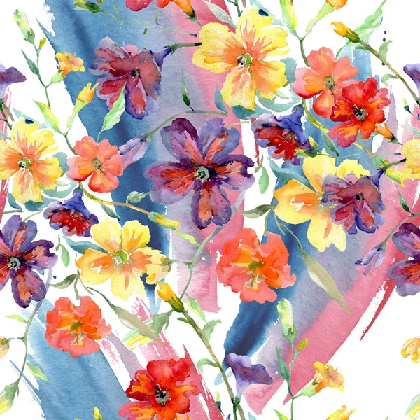 Букет червоних і жовтих квіткових ботанічних квітів. Набір ілюстрацій для акварельного фону. Безшовний візерунок тла . — стокове фото