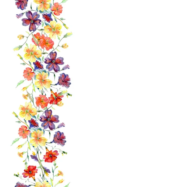 Buket kırmızı ve sarı çiçek botanik çiçekler. Suluboya arka plan illüstrasyon küme. Sorunsuz arka plan deseni. — Stok fotoğraf