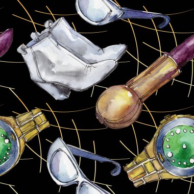 Moda kroki glamour çizimde bir suluboya stil izole öğesi. Sorunsuz arka plan deseni.