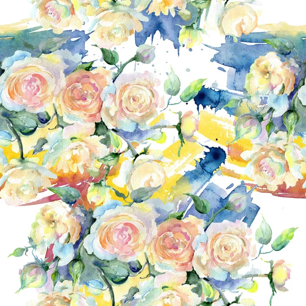 Beige rose bouquet floral botanical flower. Watercolor background illustration set. Seamless background pattern. — Stock Photo, Image