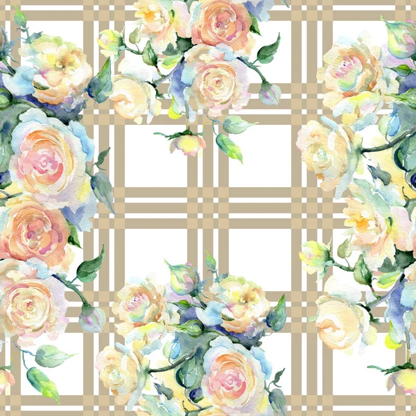 Beige rose bouquet floral botanical flower. Watercolor background illustration set. Seamless background pattern. — Stock Photo, Image