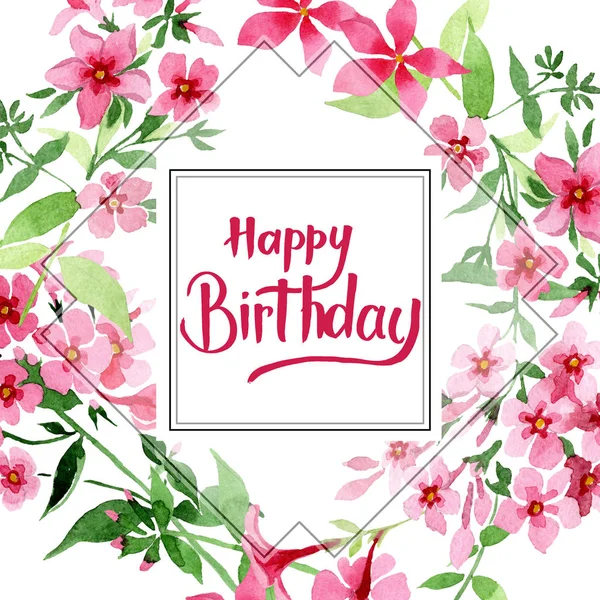 Pembe phlox foral botanik çiçek. Suluboya arka plan illüstrasyon küme. Çerçeve kenarlığı süsleme Meydanı.